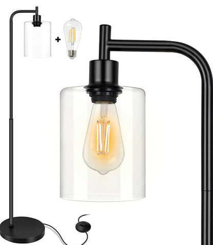 Industrial Floor Lamp, Modern Standing Lamps with Hanging Clear Glass Shade - Outdoor Solar Outlet