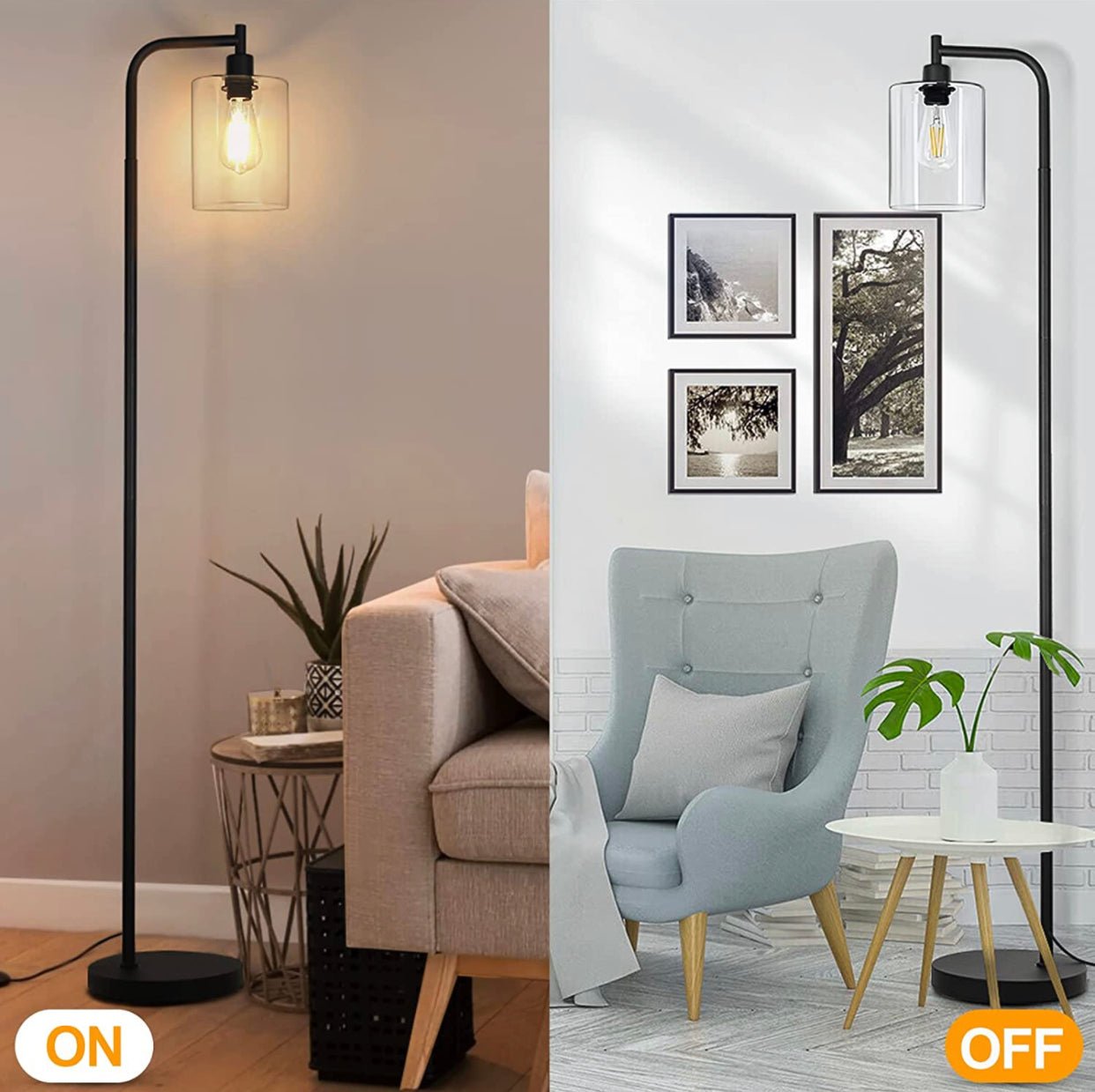 Industrial Floor Lamp, Modern Standing Lamps with Hanging Clear Glass Shade - Outdoor Solar Outlet