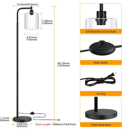 Industrial Floor Lamp, Modern Standing Lamps with Hanging Clear Glass Shade - Outdoor Solar Outlet