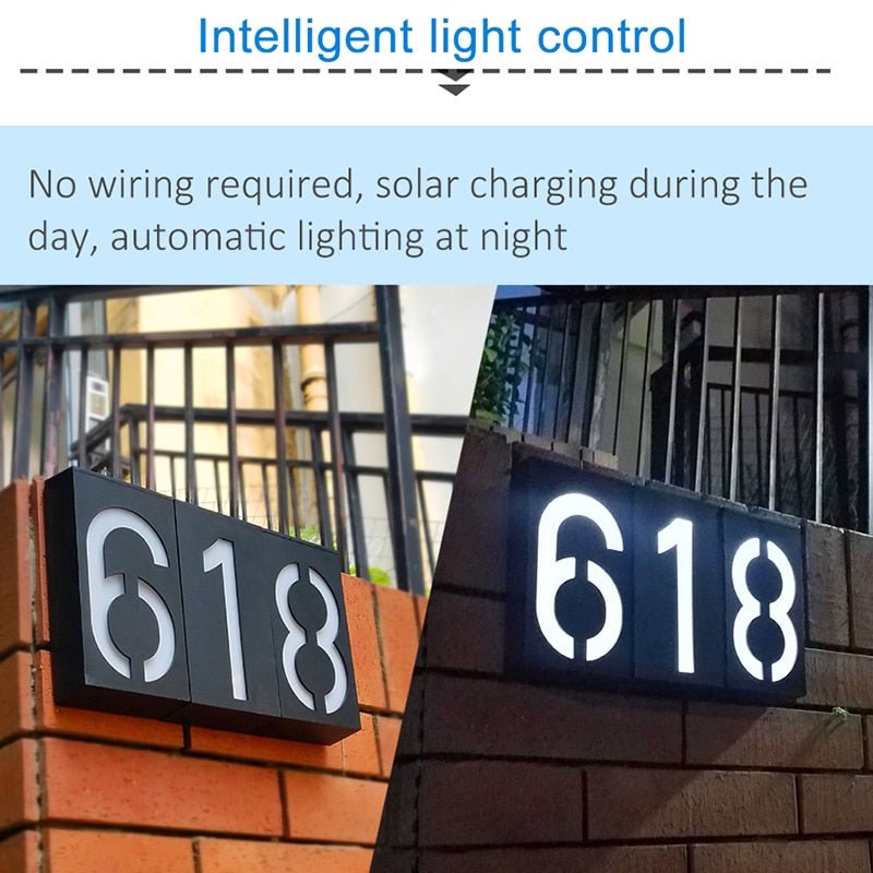 LED House Number Solar Power Digital Hotal Door Wall Solar Light Address Number Sign Lamp Custom Street Number Plaque - Outdoor Solar Outlet