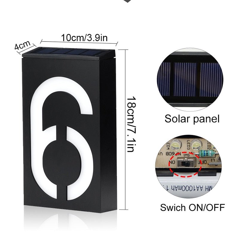 LED House Number Solar Power Digital Hotal Door Wall Solar Light Address Number Sign Lamp Custom Street Number Plaque - Outdoor Solar Outlet