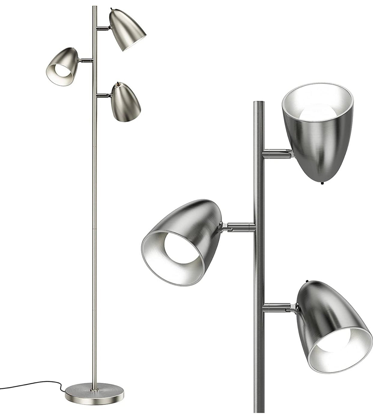 LED Reading and Floor Lamp - Standing Tall Pole Lamp with 3 LED Bulbs - Outdoor Solar Outlet