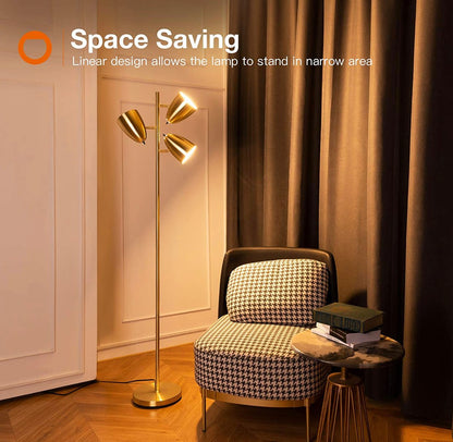 LED Reading and Floor Lamp - Standing Tall Pole Lamp with 3 LED Bulbs - Outdoor Solar Outlet