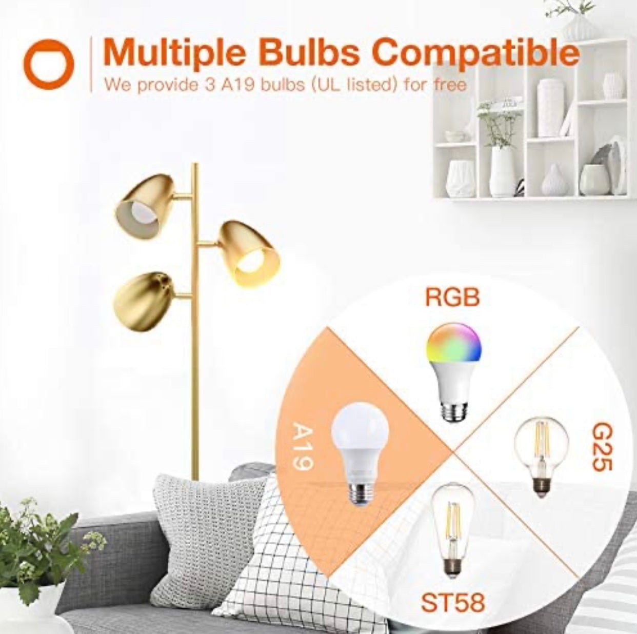 LED Reading and Floor Lamp - Standing Tall Pole Lamp with 3 LED Bulbs - Outdoor Solar Outlet