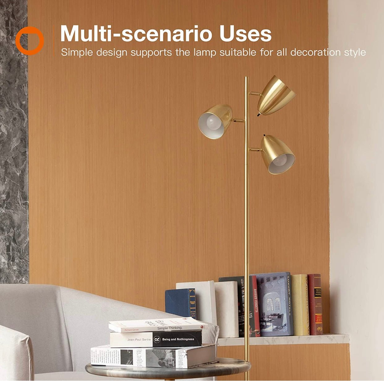 LED Reading and Floor Lamp - Standing Tall Pole Lamp with 3 LED Bulbs - Outdoor Solar Outlet