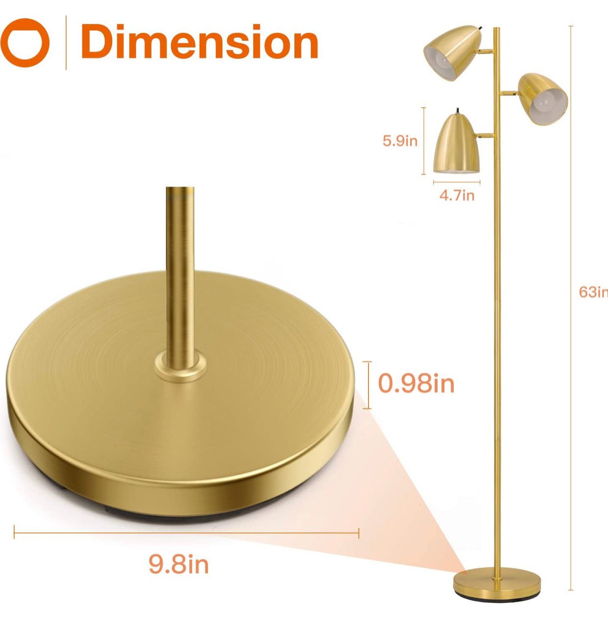 LED Reading and Floor Lamp - Standing Tall Pole Lamp with 3 LED Bulbs - Outdoor Solar Outlet