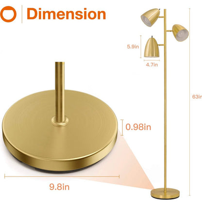 LED Reading and Floor Lamp - Standing Tall Pole Lamp with 3 LED Bulbs - Outdoor Solar Outlet