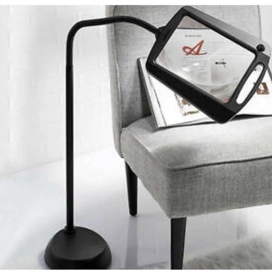 LightView Pro 8X10 - Full Page Magnifying Floor Lamp - Hands Free Magnifier with Bright LED Light for Reading - Flexible Gooseneck Holds Position - Outdoor Solar Outlet