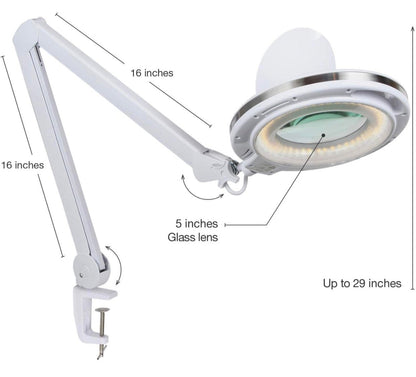 LightView Pro Magnifying Lamp & Table Clamp - Durable Glass Magnifier with Bright LED Light - Adjustable Light 2.25X - Outdoor Solar Outlet