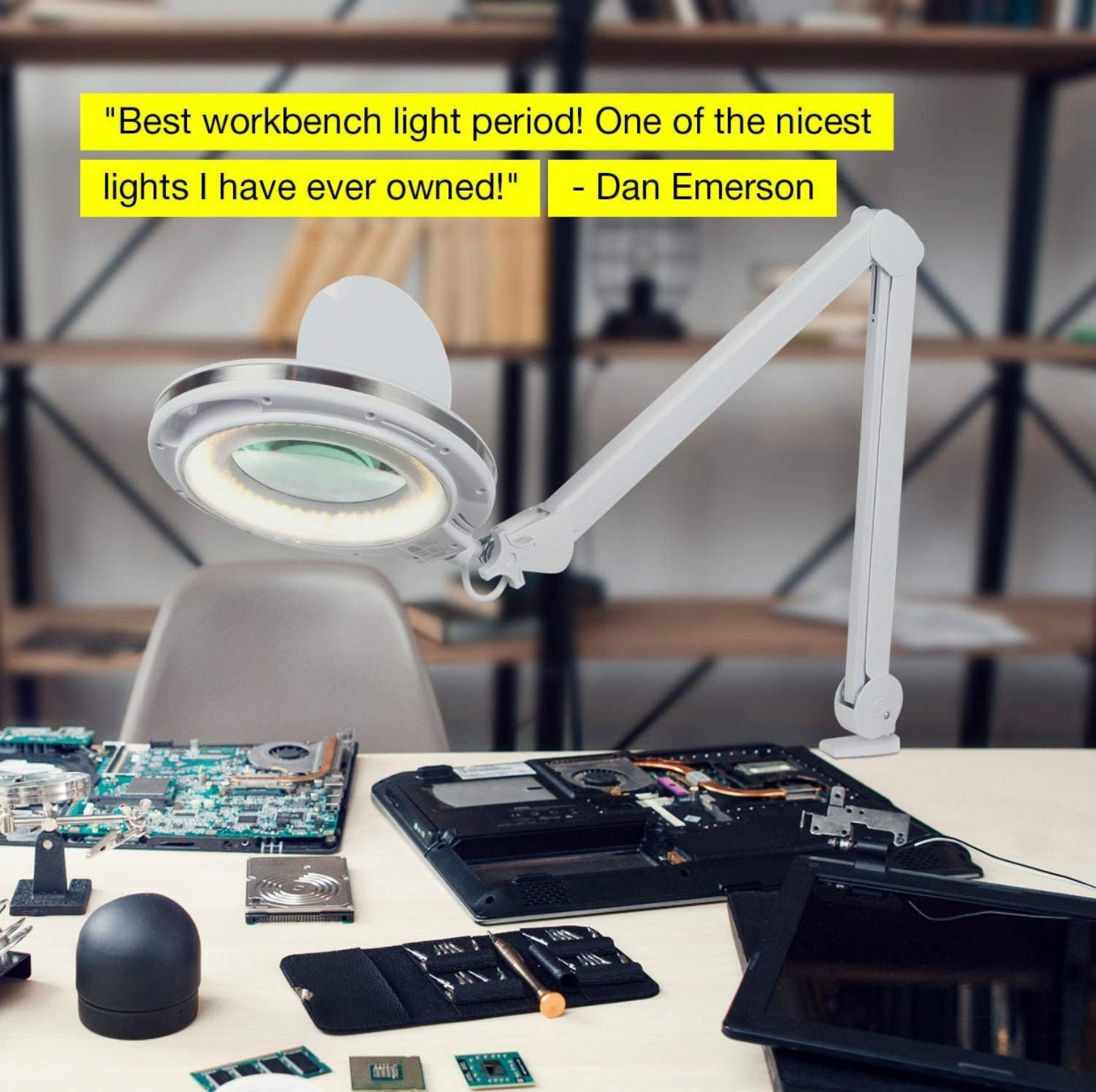 LightView Pro Magnifying Lamp & Table Clamp - Durable Glass Magnifier with Bright LED Light - Adjustable Light 2.25X - Outdoor Solar Outlet