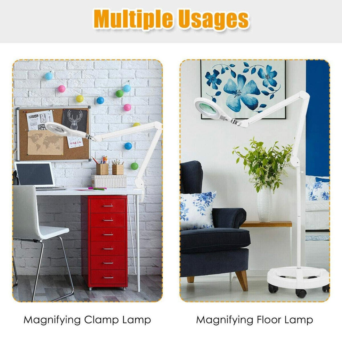 Magnifying Floor Lamp with 5 Wheels Rolling Base, 2.25X Magnifier with LED Light, 2-in-1 - Outdoor Solar Outlet