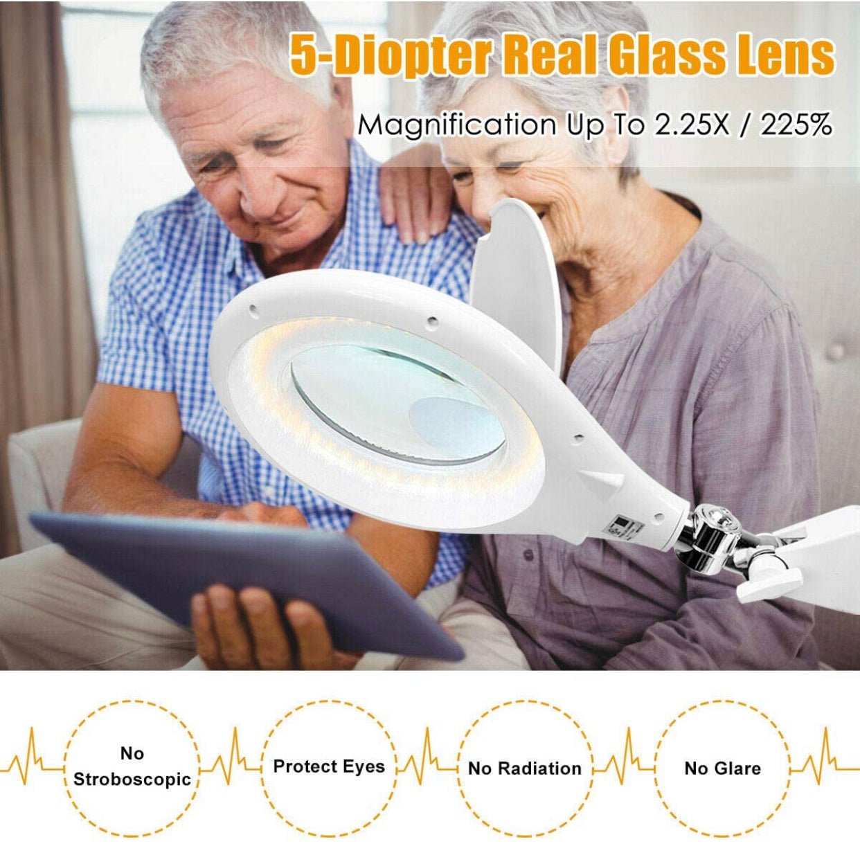 Magnifying Floor Lamp with 5 Wheels Rolling Base, 2.25X Magnifier with LED Light, 2-in-1 - Outdoor Solar Outlet