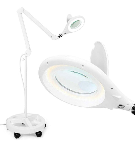 Magnifying Floor Lamp with 5 Wheels Rolling Base, 2.25X Magnifier with LED Light, 2-in-1 - Outdoor Solar Outlet