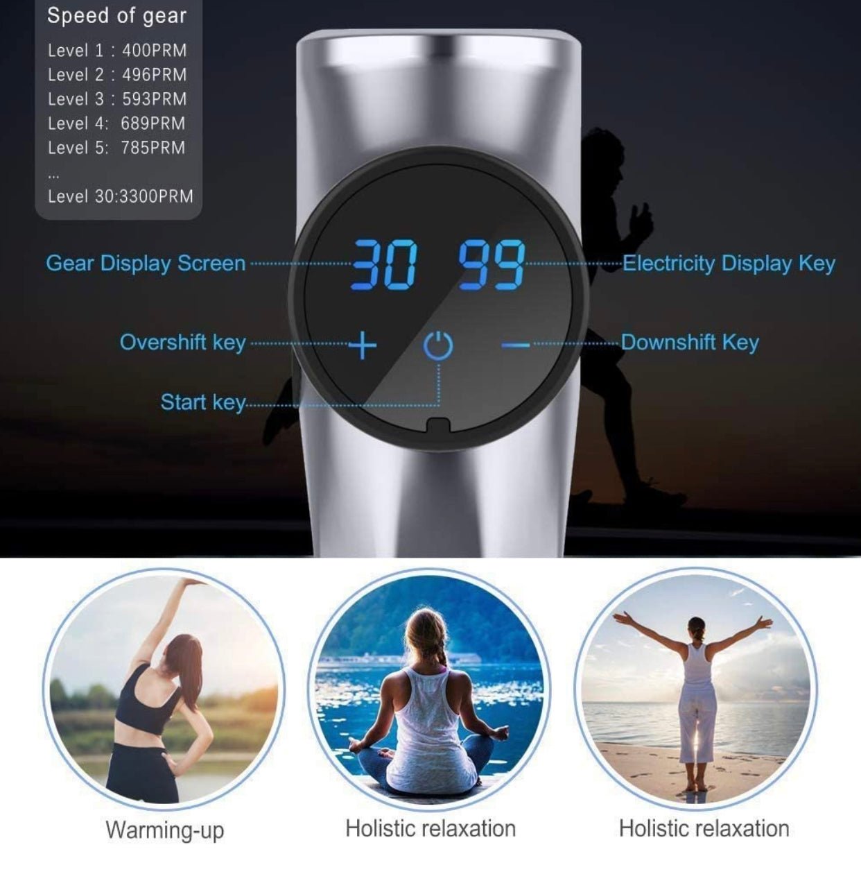 Massage Gun for Athletes, Portable Fiber Carbon Massager Gun with 6 Massage Heads 20 Speed - Outdoor Solar Outlet