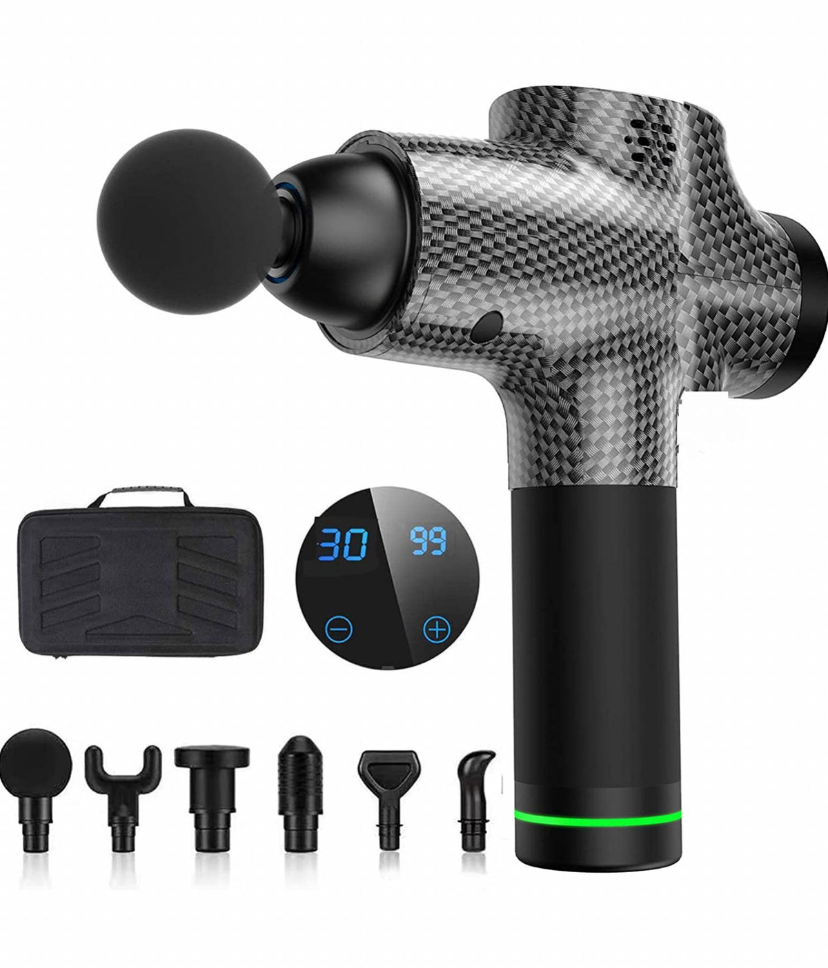 Massage Gun for Athletes, Portable Fiber Carbon Massager Gun with 6 Massage Heads 20 Speed - Outdoor Solar Outlet