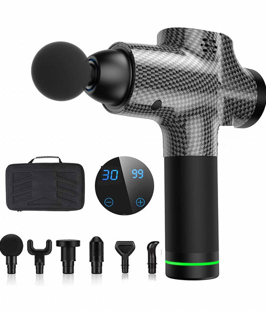 Massage Gun for Athletes, Portable Fiber Carbon Massager Gun with 6 Massage Heads 20 Speed - Outdoor Solar Outlet