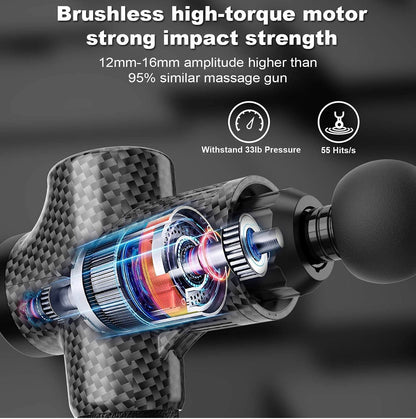 Massage Gun for Athletes, Portable Fiber Carbon Massager Gun with 6 Massage Heads 20 Speed - Outdoor Solar Outlet