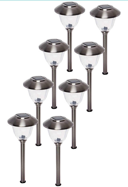 Member's Mark 8 Piece LED Solar Path Lights 14 Lumen - Stainless Steel ( Silver ) - Outdoor Solar Outlet