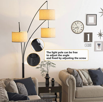 Modern Arc Floor Lamp w/ Marble Base - 3 Lights Hanging Over The Couch from Behind - Multi Head Arching Tree Lamp -Oil Rubbed Bronze - Outdoor Solar Outlet