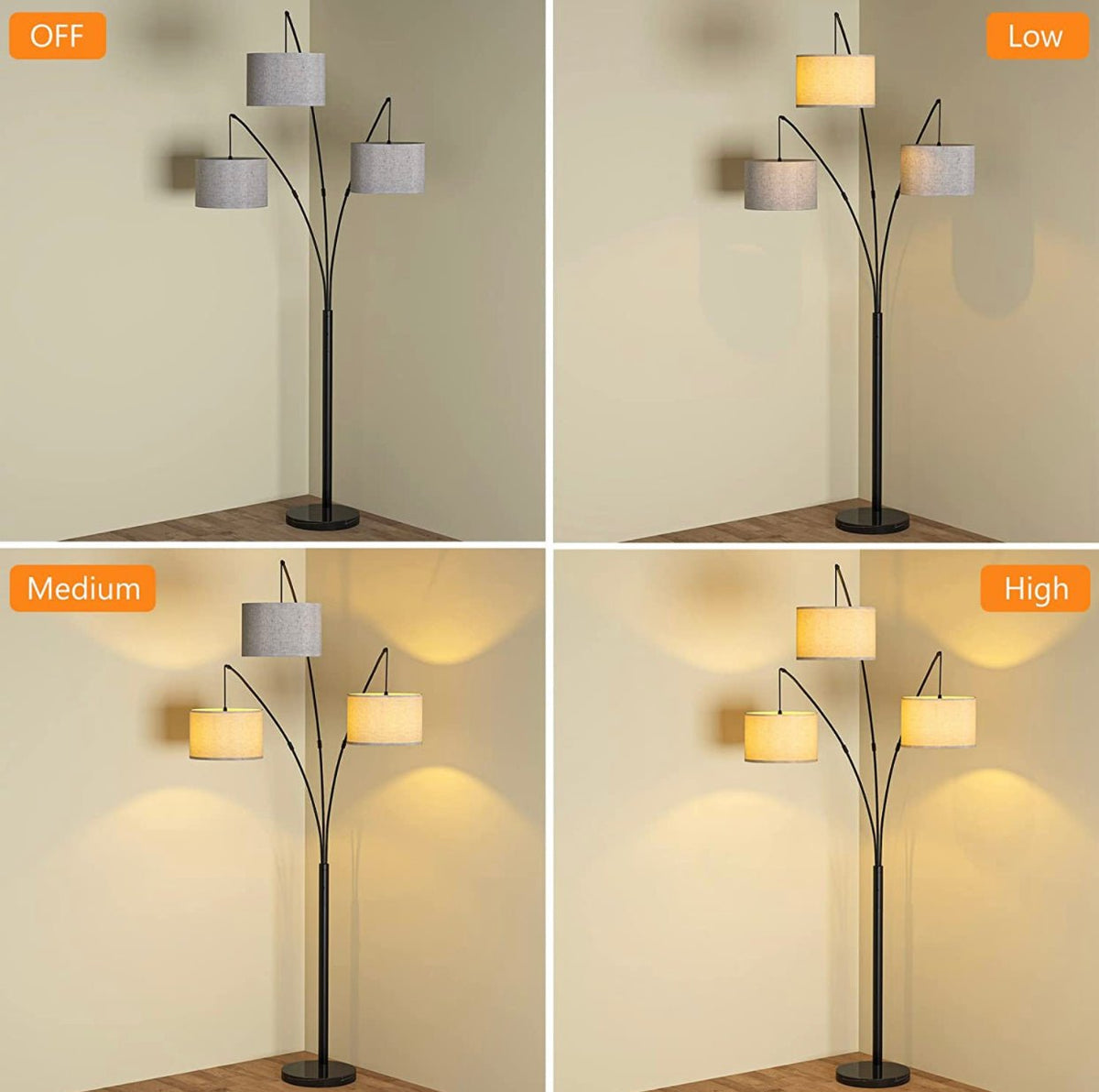 Modern Arc Floor Lamp w/ Marble Base - 3 Lights Hanging Over The Couch from Behind - Multi Head Arching Tree Lamp -Oil Rubbed Bronze - Outdoor Solar Outlet