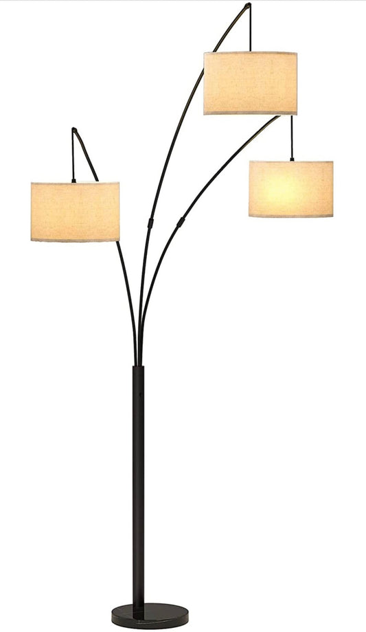 Modern Arc Floor Lamp w/ Marble Base - 3 Lights Hanging Over The Couch from Behind - Multi Head Arching Tree Lamp -Oil Rubbed Bronze - Outdoor Solar Outlet