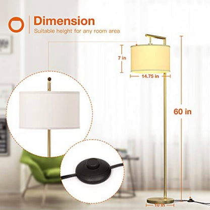 Modern Floor Lamp, Classic Standing Lamp Reading Standing Light for Bedroom Living Room with LED Bulb - Outdoor Solar Outlet
