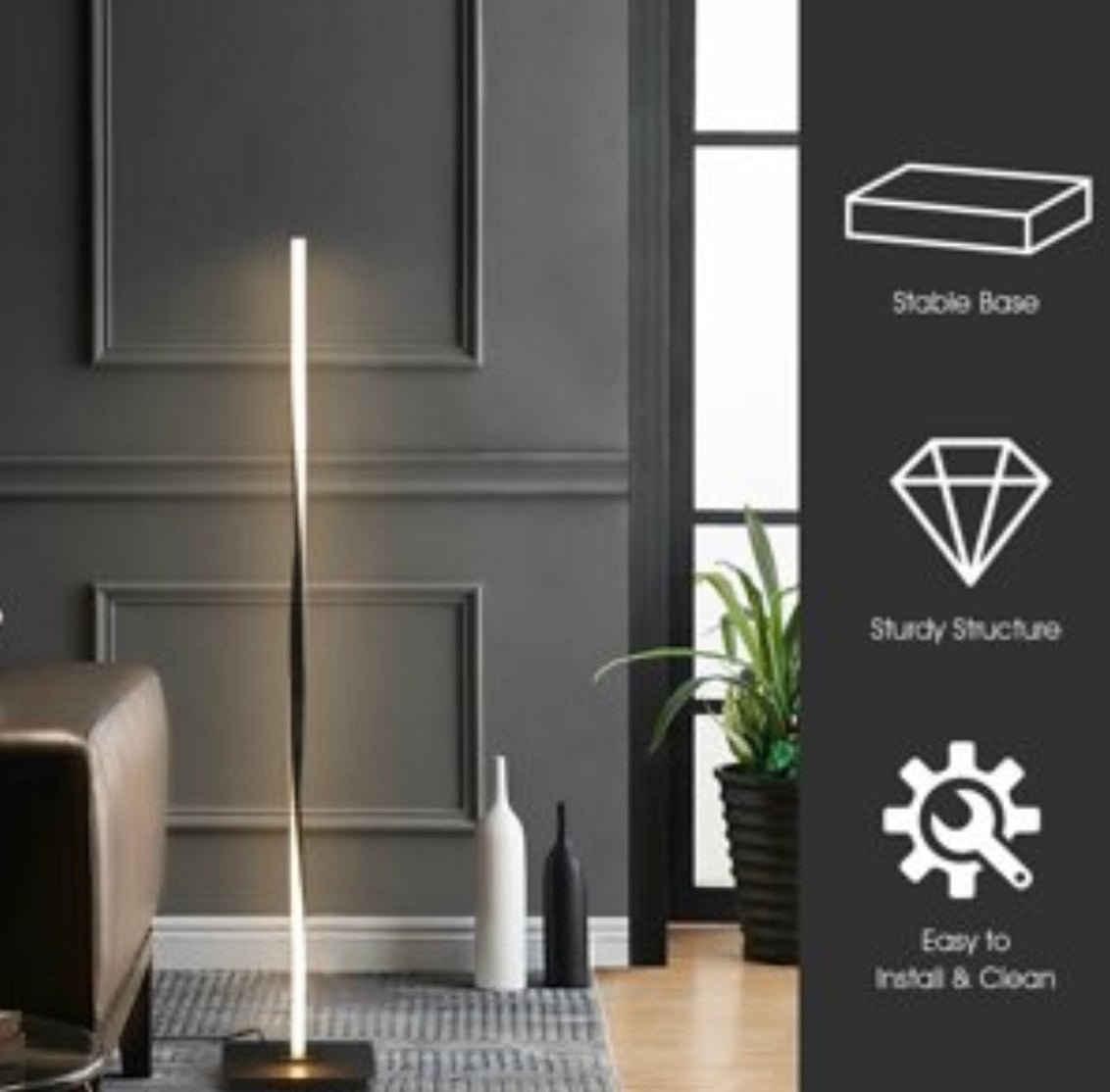 Modern LED Floor Lamp for Living Room Bright Lighting - 48" Tall Light-Dimmable - Outdoor Solar Outlet