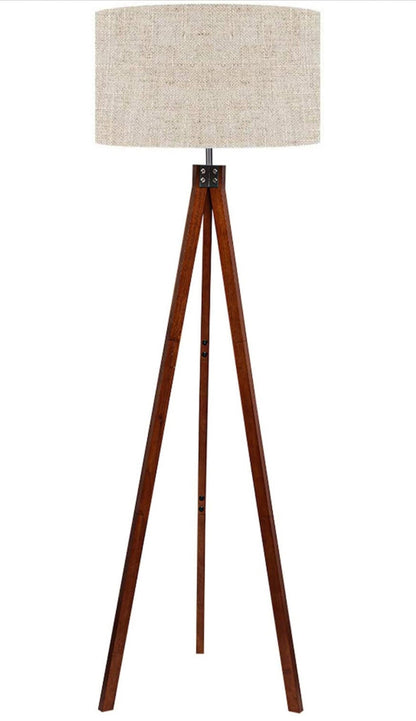 Modern Tripod LED Floor Lamp – Mid Century Dimmable Modern Light for Contemporary Living Rooms - Tall Free Standing Lamp with Solid Wood Legs - Outdoor Solar Outlet