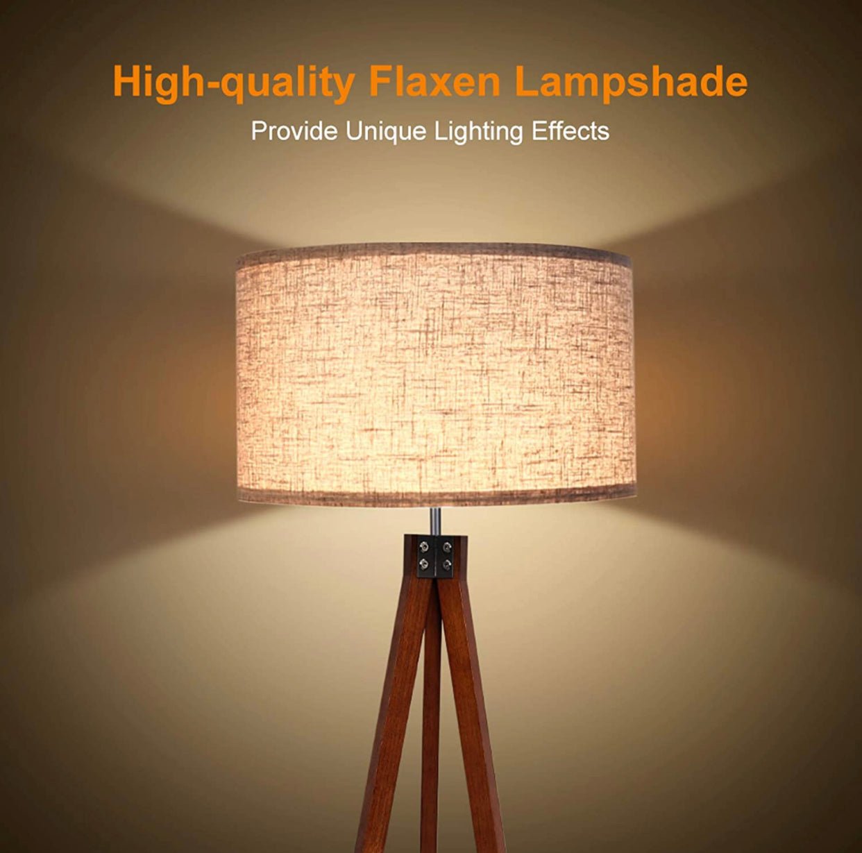 Modern Tripod LED Floor Lamp – Mid Century Dimmable Modern Light for Contemporary Living Rooms - Tall Free Standing Lamp with Solid Wood Legs - Outdoor Solar Outlet