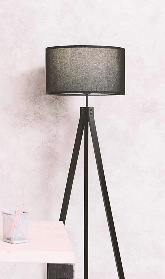 Modern Tripod LED Floor Lamp – Mid Century Dimmable Modern Light for Contemporary Living Rooms - Tall Free Standing Lamp with Solid Wood Legs - Outdoor Solar Outlet
