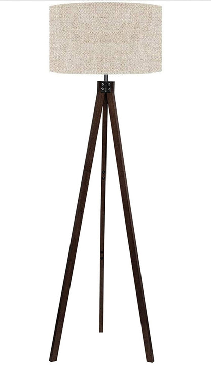 Modern Tripod LED Floor Lamp – Mid Century Dimmable Modern Light for Contemporary Living Rooms - Tall Free Standing Lamp with Solid Wood Legs - Outdoor Solar Outlet