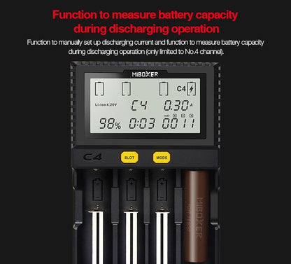 Original MiBOXER Smart Universal 4-Bay Charger, Automatic LCD Display,Fast Charging Rechargeable Li-ion LiFePO4 Ni-MH Ni-Cd AA AAA - Outdoor Solar Outlet