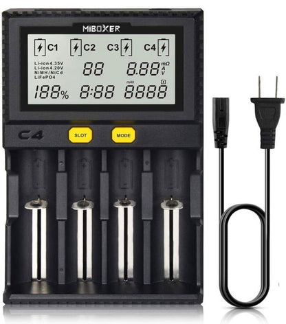 Original MiBOXER Smart Universal 4-Bay Charger, Automatic LCD Display,Fast Charging Rechargeable Li-ion LiFePO4 Ni-MH Ni-Cd AA AAA - Outdoor Solar Outlet