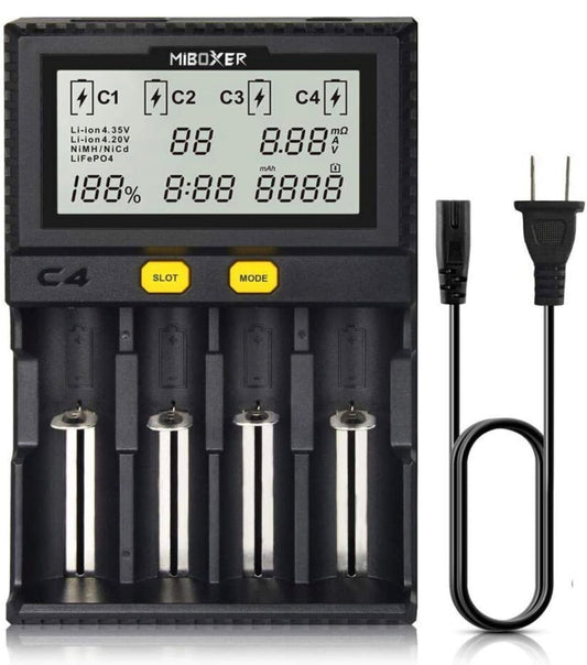 Original MiBOXER Smart Universal 4-Bay Charger, Automatic LCD Display,Fast Charging Rechargeable Li-ion LiFePO4 Ni-MH Ni-Cd AA AAA - Outdoor Solar Outlet