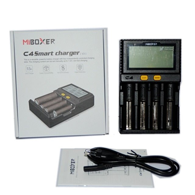 Original MiBOXER Smart Universal 4-Bay Charger, Automatic LCD Display,Fast Charging Rechargeable Li-ion LiFePO4 Ni-MH Ni-Cd AA AAA - Outdoor Solar Outlet