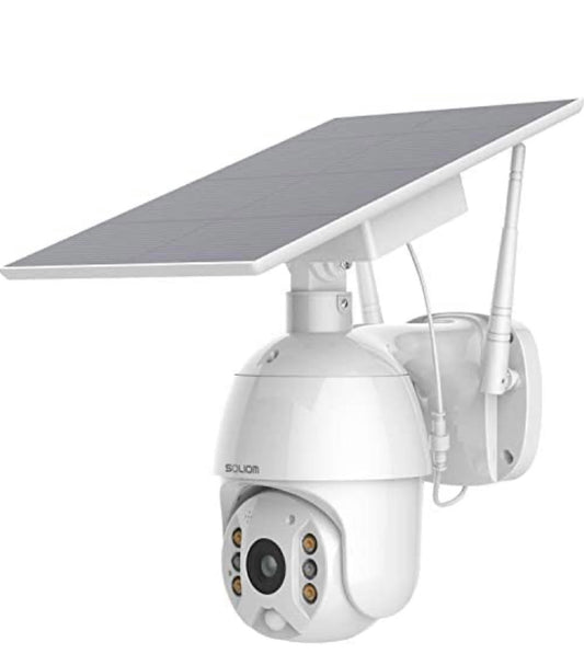 Outdoor Home Security Camera, Wireless WiFi Pan Tilt 360° View Spotlight Solar Battery Powered System, Motion Detection and Siren, Color Night Vision, 2-Way Talk, Remote - Outdoor Solar Outlet
