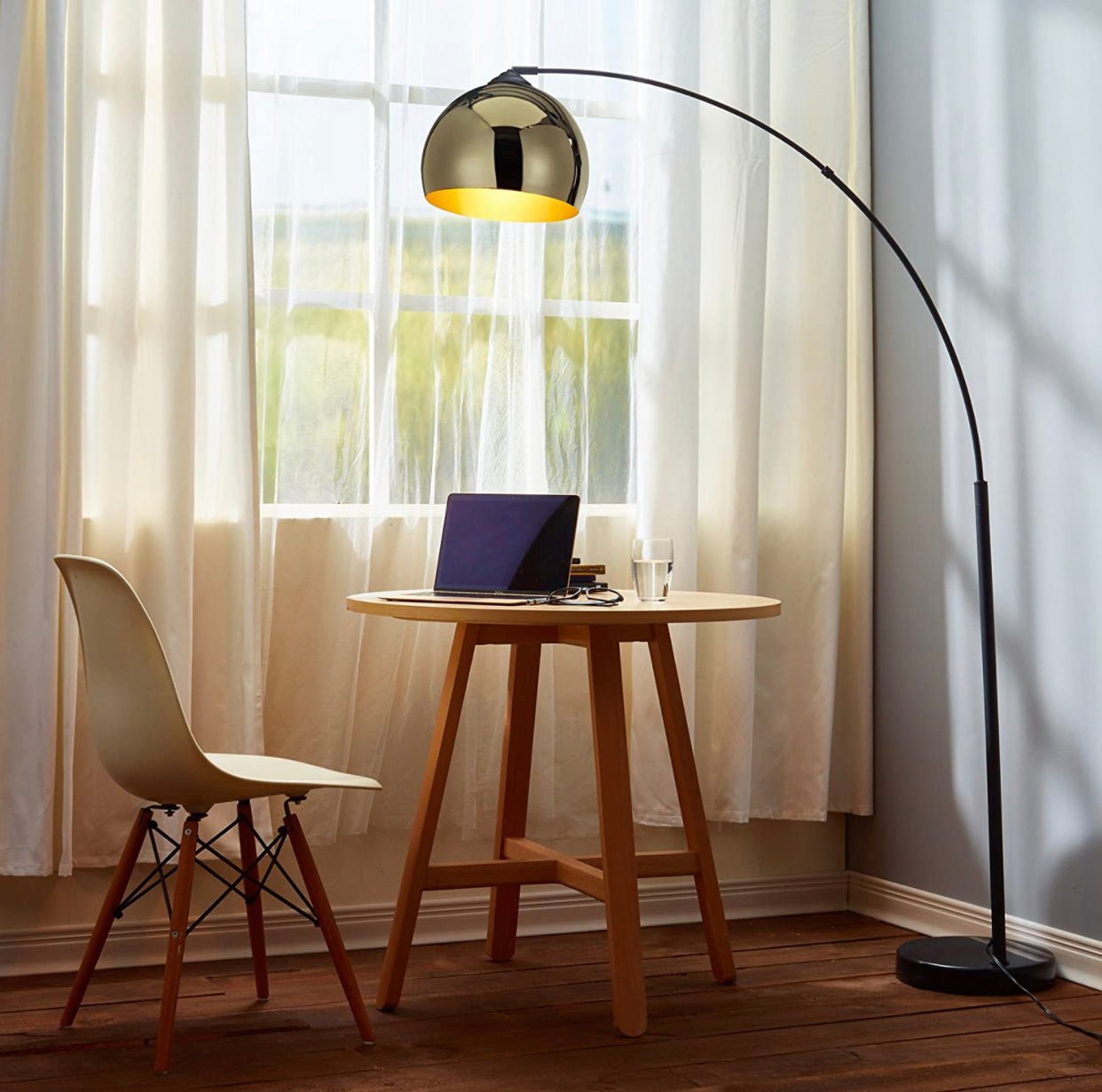 Over The Couch Arc Floor Lamp with Globe Shade, Matches Your Living Room Decor - Standing Light Tall (4-Colors) - Outdoor Solar Outlet