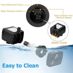 Solar Fountain Pump 2.5W Circle Floating Solar Water Fountains Pump Built-in Battery Backup with 6 Nozzles