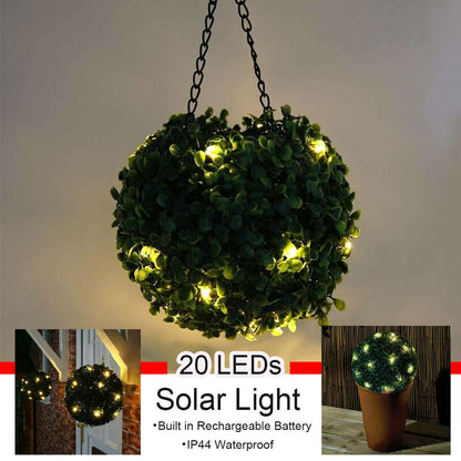 Artificial Topiary Grass Ball with Solar Lights, includes hook
