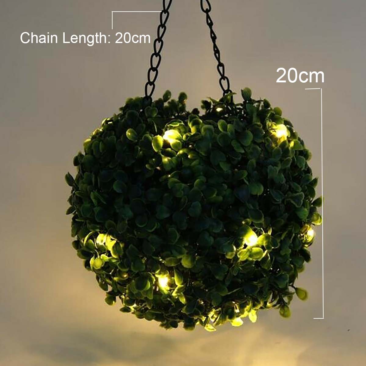 Artificial Topiary Grass Ball with Solar Lights, includes hook