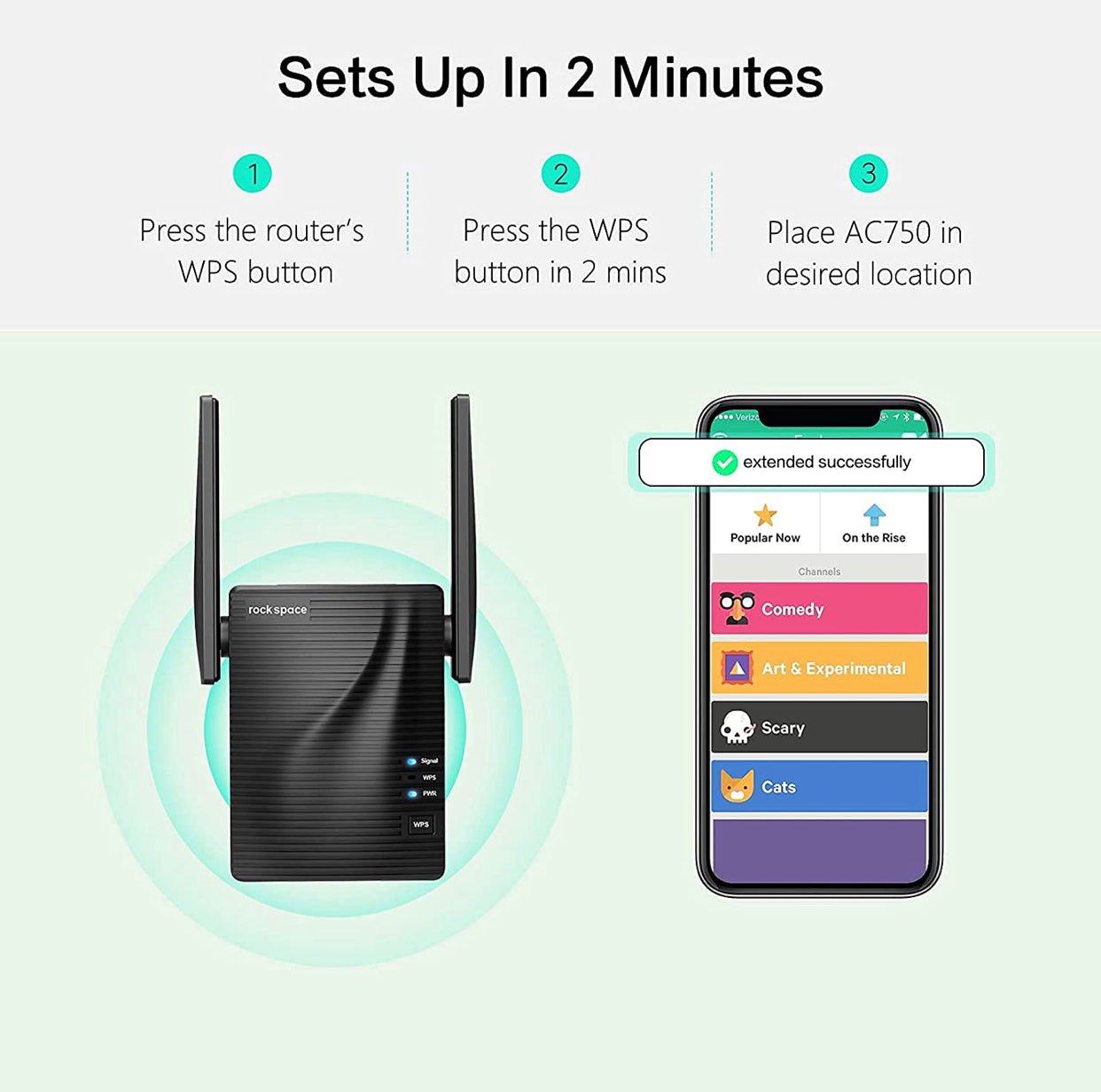 rockspace WiFi Extender - Dual-band Wifi Range Extender with erthernet port, Access Point Mode, WPS Button Setup, 360° Full Coverage, Connected up to 20+ Devices - Outdoor Solar Outlet