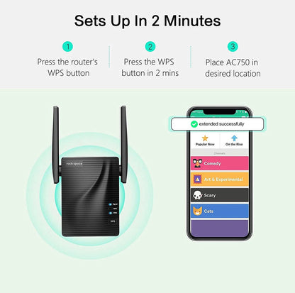rockspace WiFi Extender - Dual-band Wifi Range Extender with erthernet port, Access Point Mode, WPS Button Setup, 360° Full Coverage, Connected up to 20+ Devices - Outdoor Solar Outlet