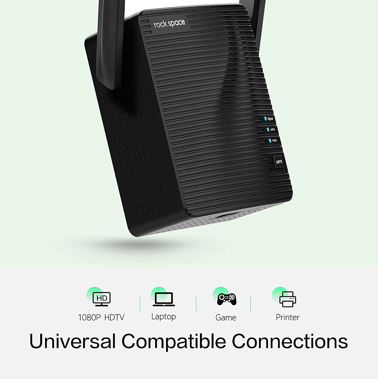 rockspace WiFi Extender - Dual-band Wifi Range Extender with erthernet port, Access Point Mode, WPS Button Setup, 360° Full Coverage, Connected up to 20+ Devices - Outdoor Solar Outlet