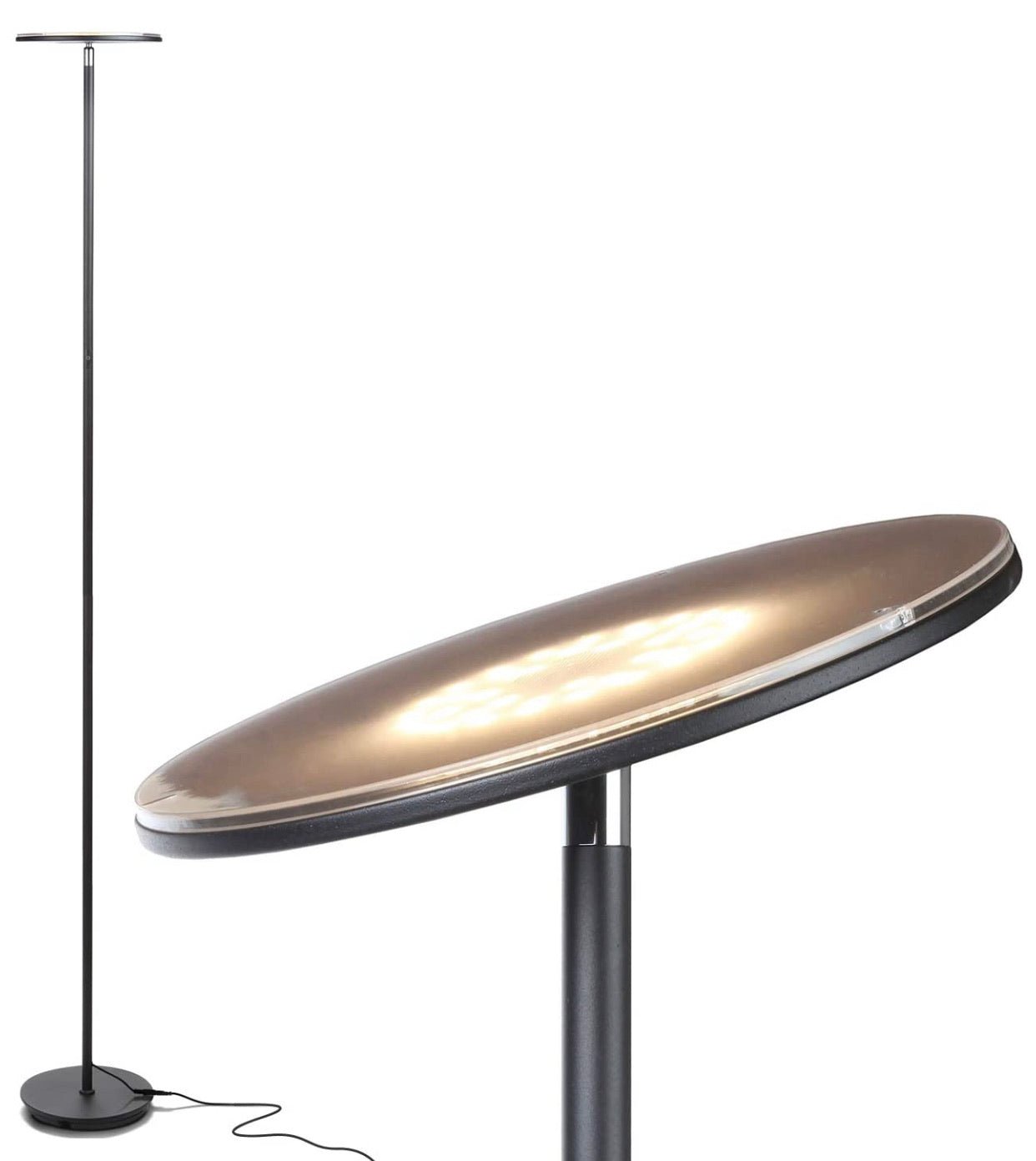 Sky Moon LED Torchiere Super Bright Floor Lamp - High Lumen Light for Living Rooms & Offices - Dimmable - Outdoor Solar Outlet