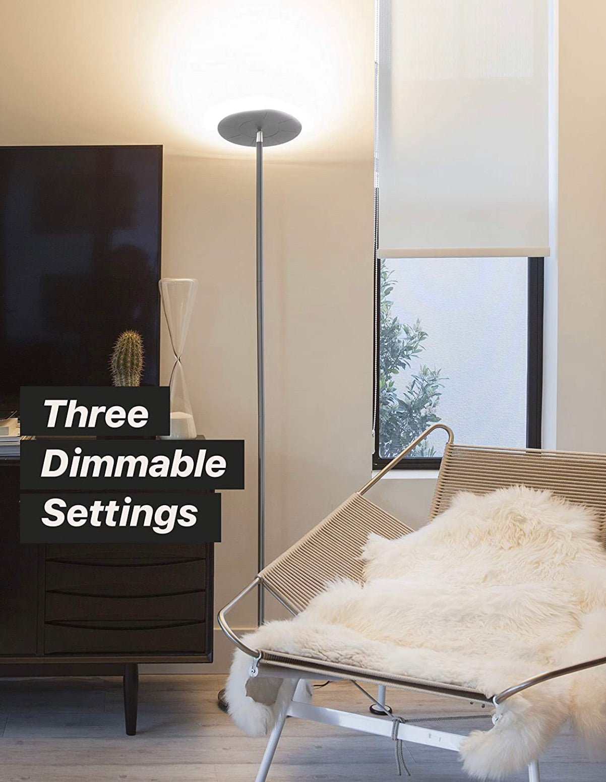 Sky Moon LED Torchiere Super Bright Floor Lamp - High Lumen Light for Living Rooms & Offices - Dimmable - Outdoor Solar Outlet