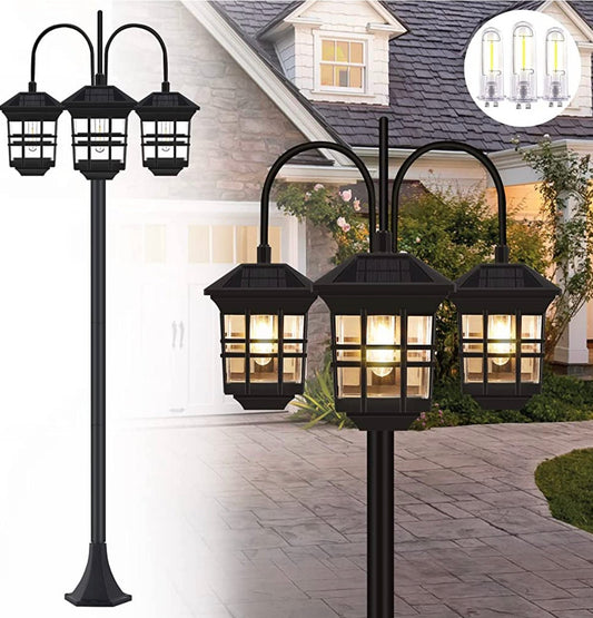 SmartYard 74.8“ Outdoor Lamp Post Lights Solar Powered,3-Head Waterproof Street Lights 60 lumens - Outdoor Solar Outlet