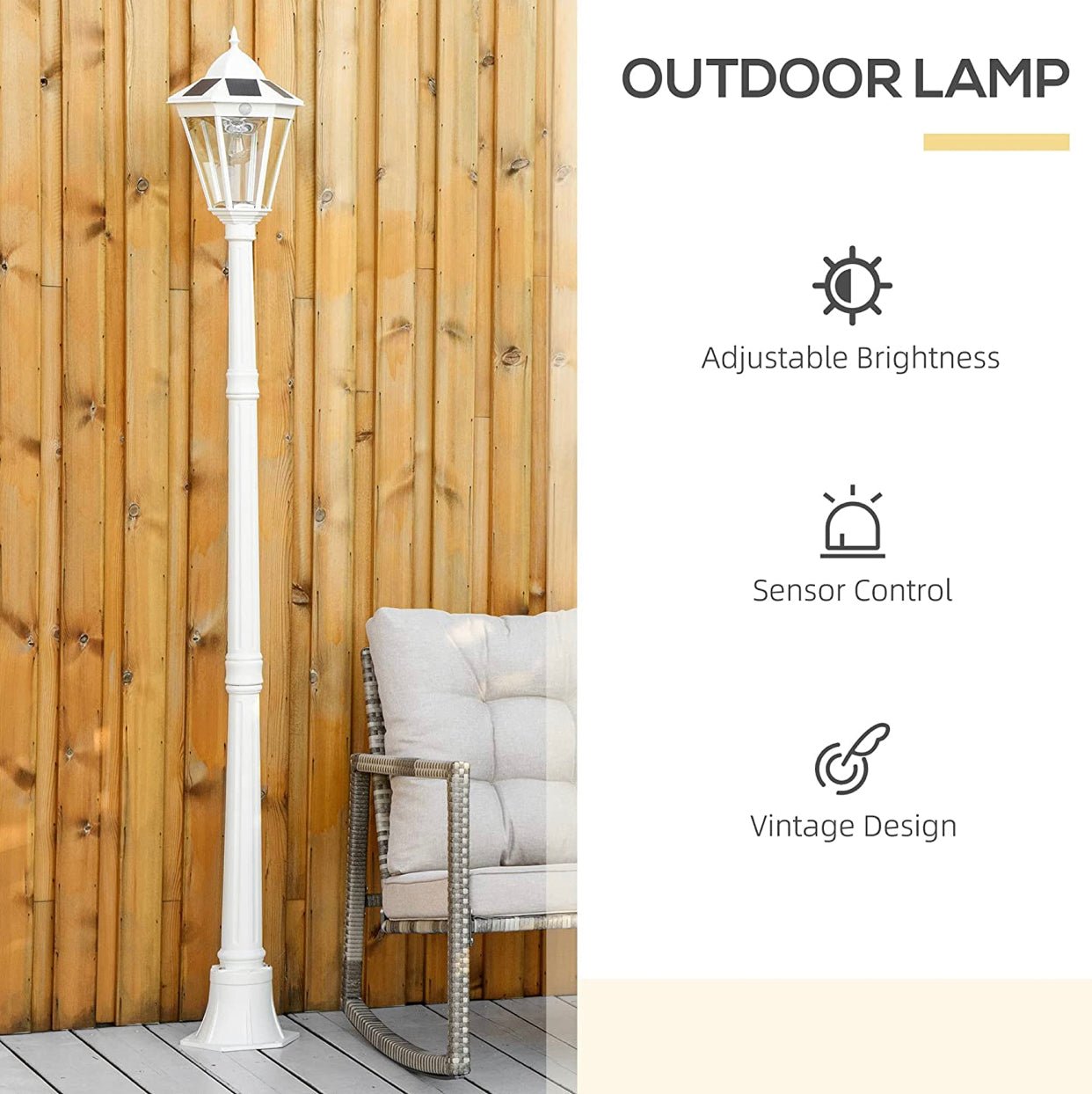 SmartYard 77" Solar Lamp Post Light, Waterproof Aluminum And Glass Outdoor Vintage Post Lamp - Outdoor Solar Outlet