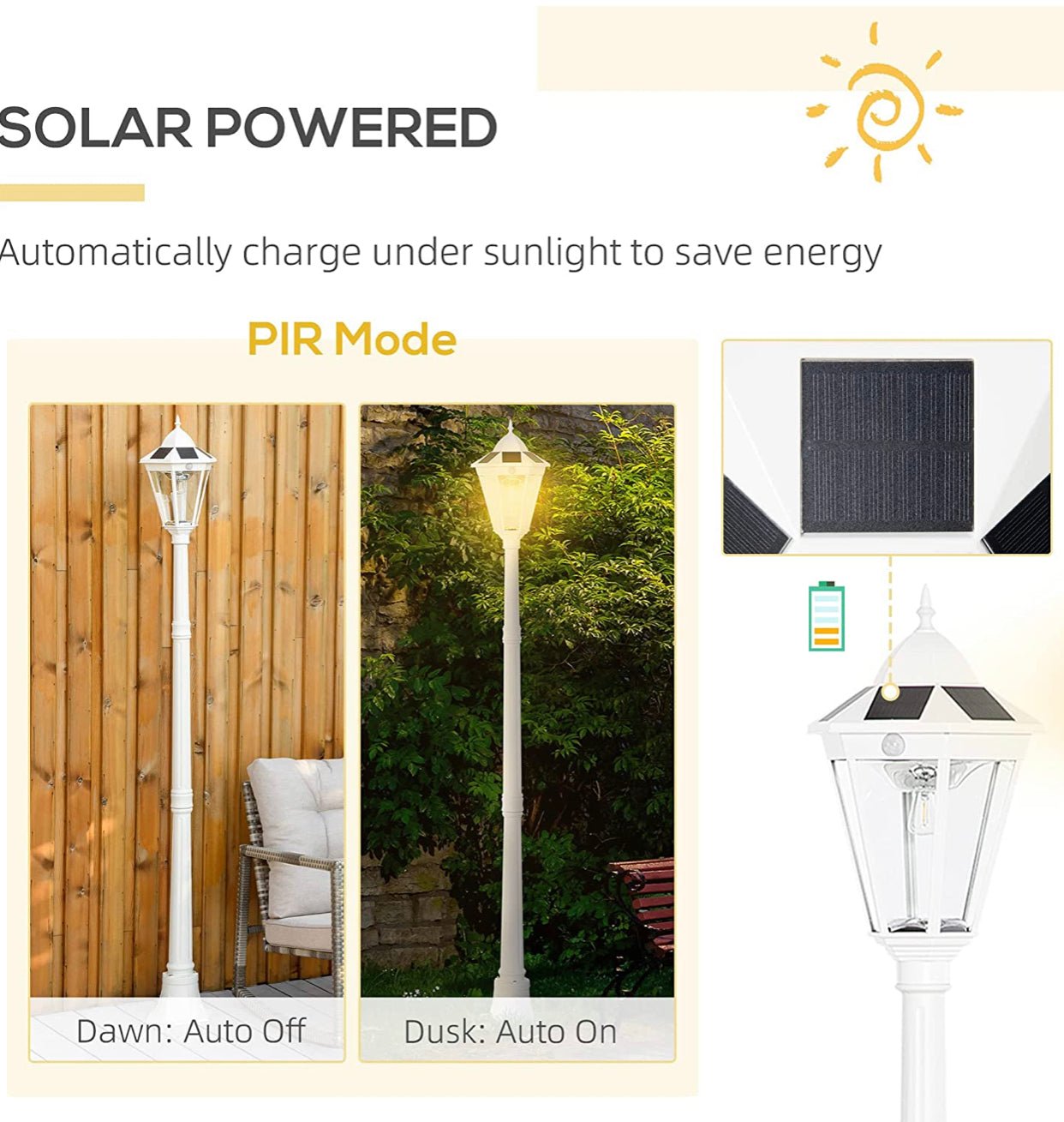 SmartYard 77" Solar Lamp Post Light, Waterproof Aluminum And Glass Outdoor Vintage Post Lamp - Outdoor Solar Outlet