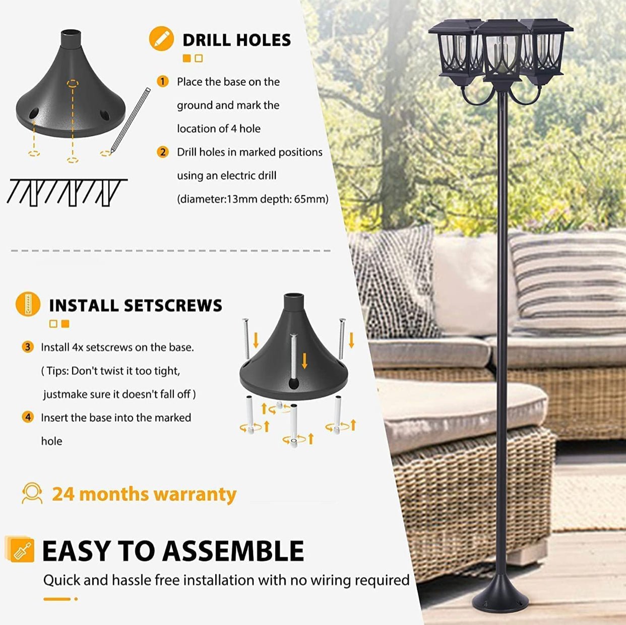 SmartYard Aluminum 74.8“ Outdoor Lamp Post Lights ,3-Head Waterproof Street Lights 60 Lumen - Outdoor Solar Outlet