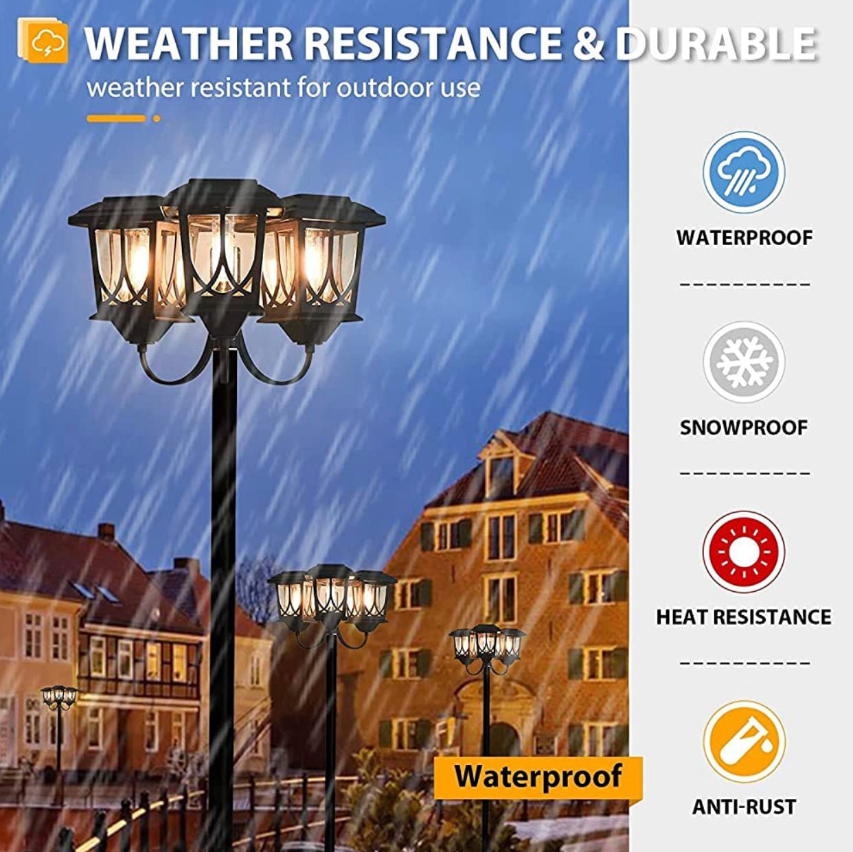 SmartYard Aluminum 74.8“ Outdoor Lamp Post Lights ,3-Head Waterproof Street Lights 60 Lumen - Outdoor Solar Outlet